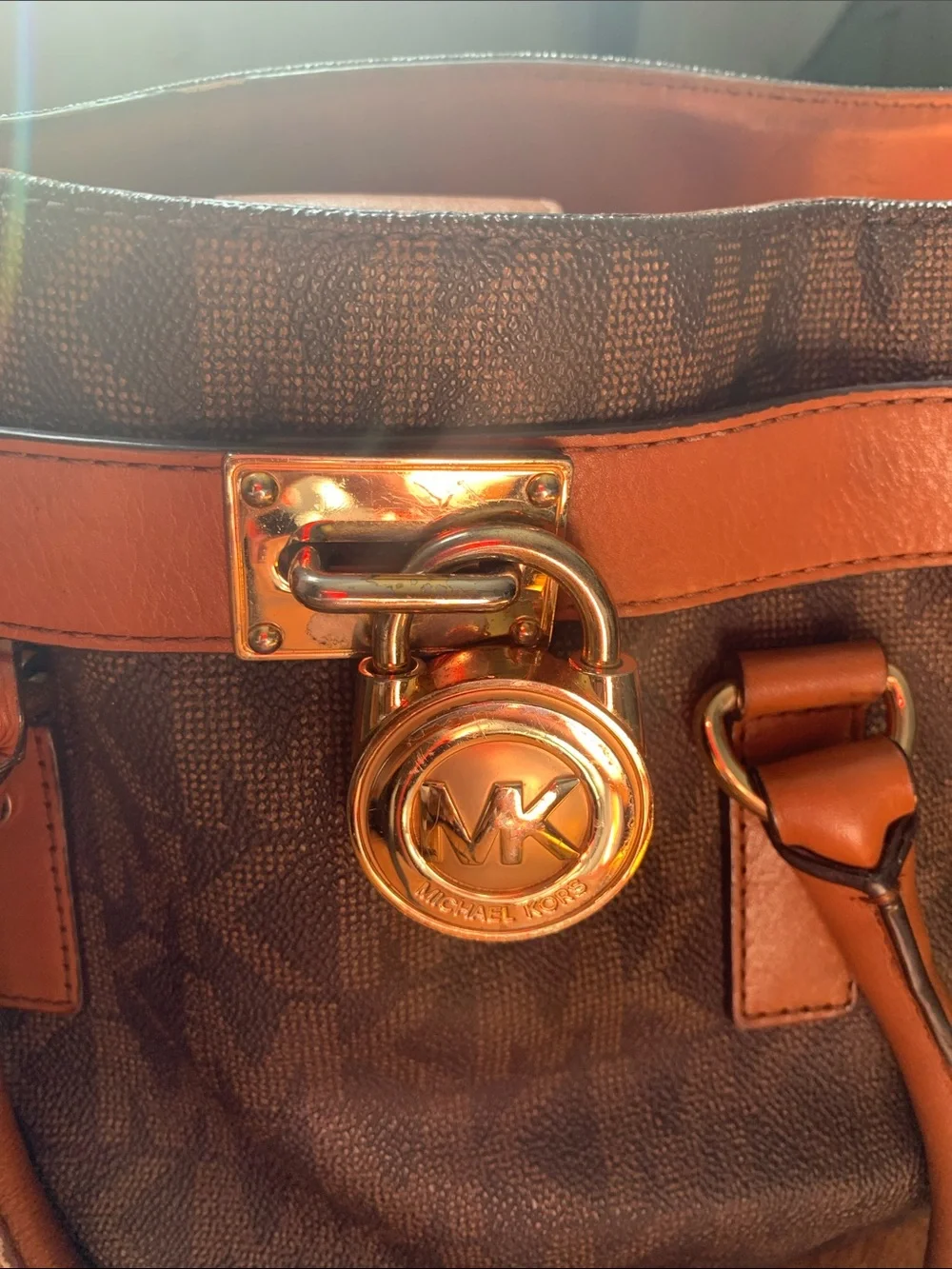 Michael Kors Brown & Tan Logo Tote with Gold Hardware